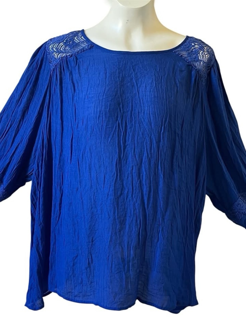 NWT Zac & Rachel Plus Size 3X Royal Blue Lace Accent Sheer Shimmer Tunic Blouse